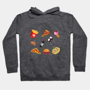 Pizza, Wine, Ice Cream and French Fries Set Designs Value Pack Hoodie